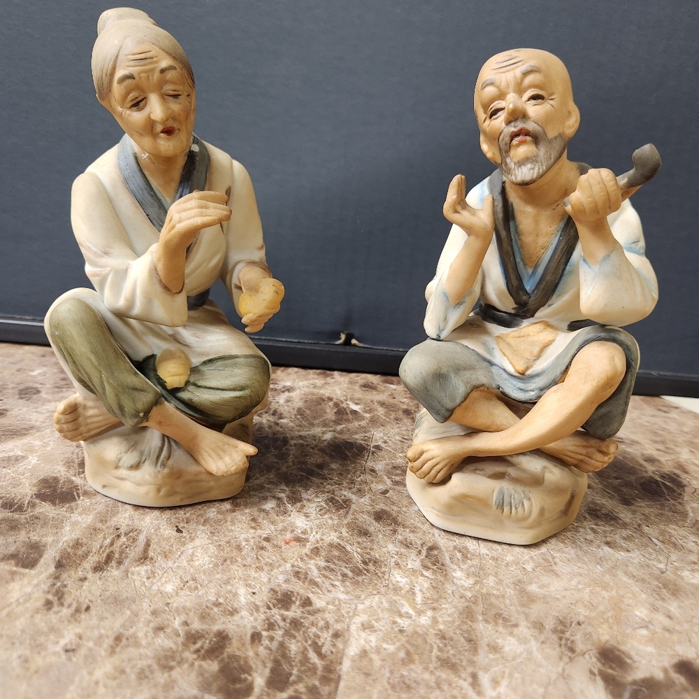 Old Asian Couple Handcrafted Ardco Figurine Set.